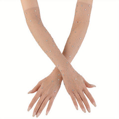 Long Mesh Gloves Solid Women' Arm Decorative Gloves Elastic Full Finger Gloves