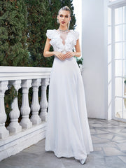 Ruffle Trim Maxi Wedding Dress Sleeveless Dress For Wedding Party