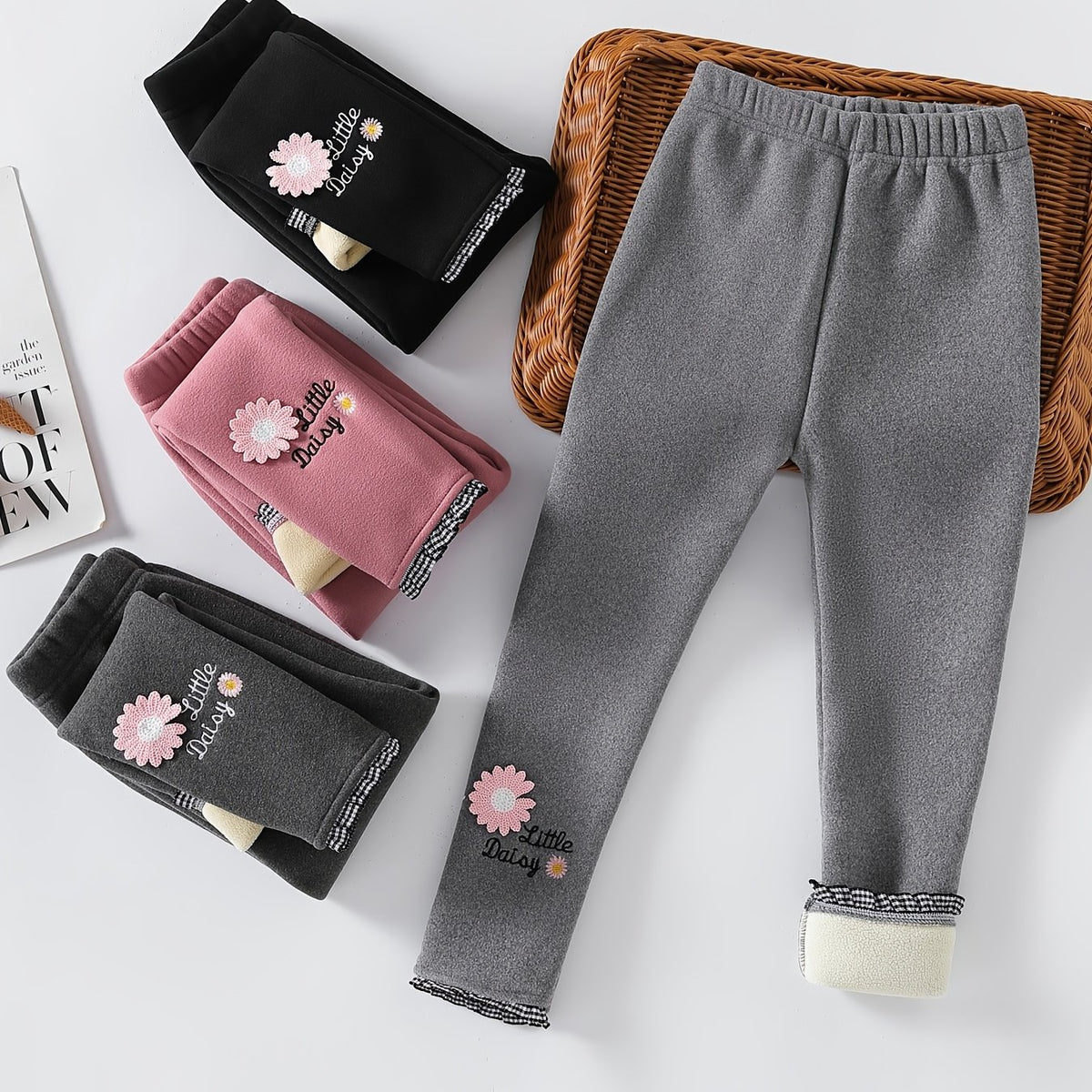 Girls Flowers Print Winter Thermal Leggings Kids Clothes