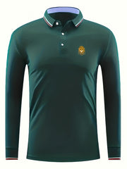 Men's Braided Lion Print Polo Shirt Casual Stretch