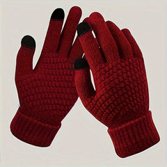 Winter Touch Screen Warm Gloves Stretchy Thicken Knitted Full Finger Gloves
