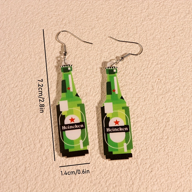 Beer Bottle Graffiti Dangle Earrings Acrylic Gift Women Girls