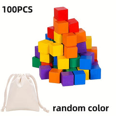 Colorful Cube Building Blocks Wooden Toys Montessori Teaching Aids