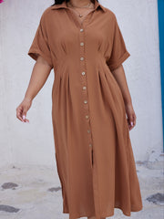  Solid Button Up Maxi Dress