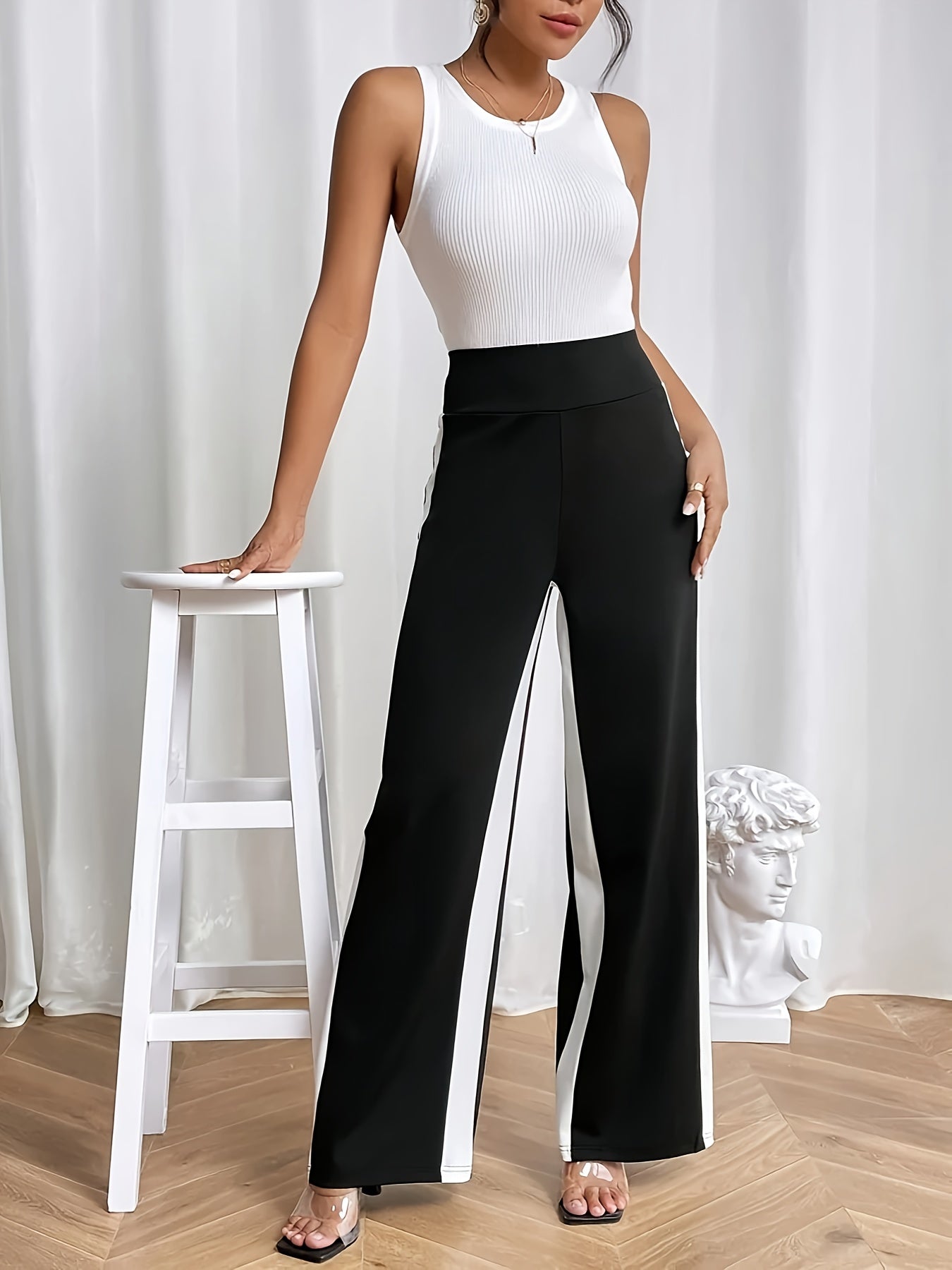  Colorblock High Rise Wide Leg Trousers