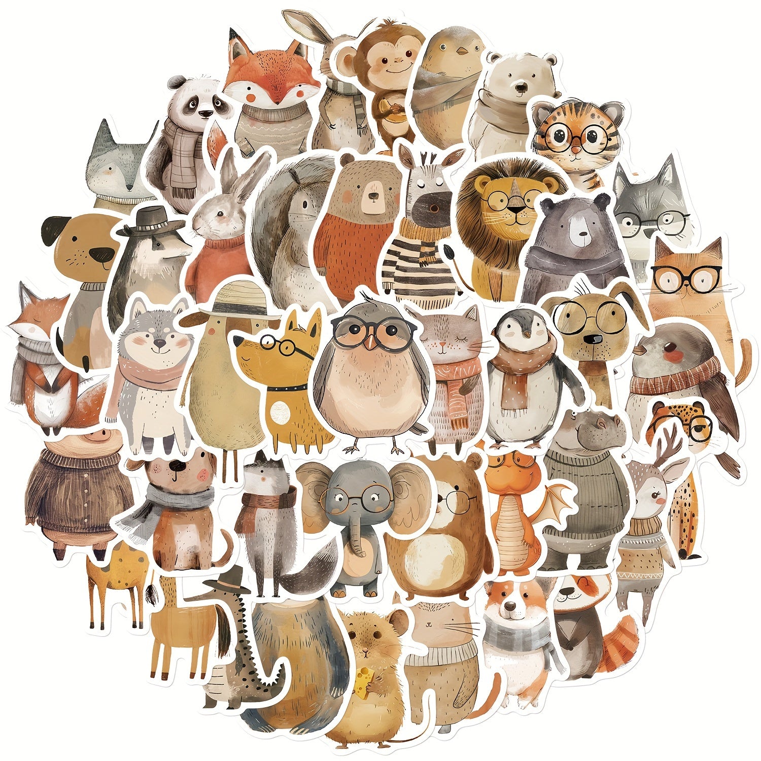 50 Hand Drawn Animal Stickers for DIY Luggage Scrapbook