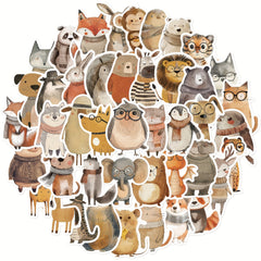 50 Hand Drawn Animal Stickers for DIY Luggage Scrapbook