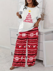  Christmas Tree Print Tee & Pants Pajama Set