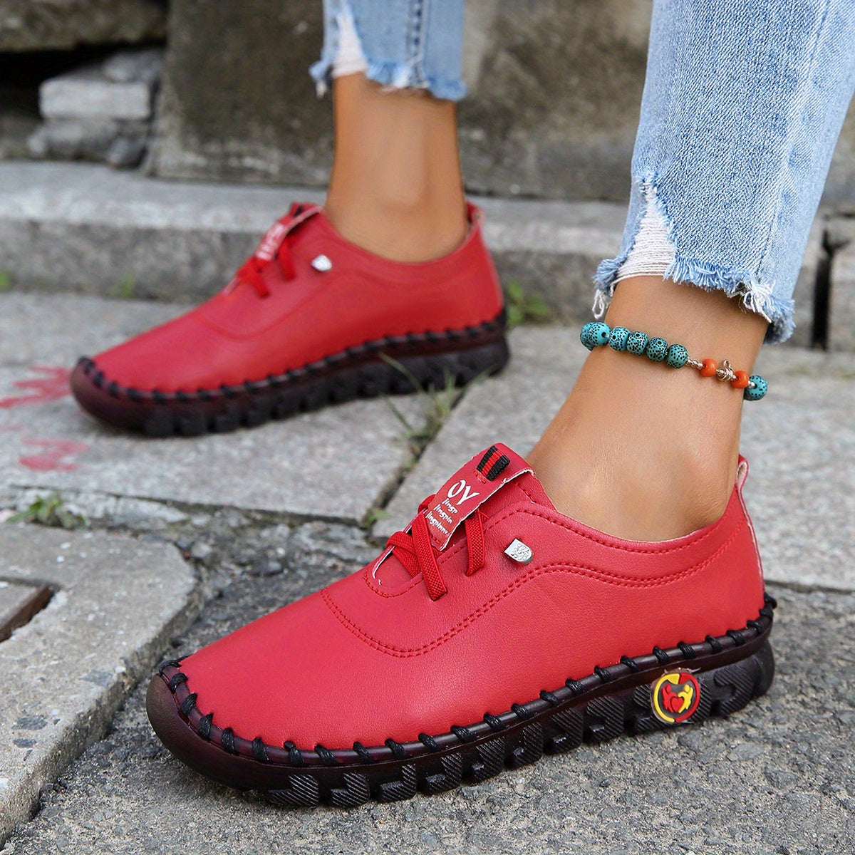 Women's Lace-Up Flat Shoes Lightweight Soft Sole Faux Leather Shoes