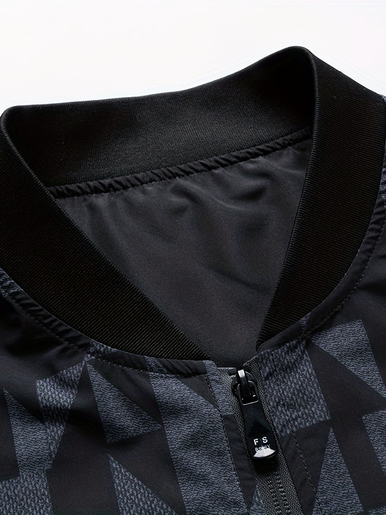 Geometric Print Men's Casual Zipper Pockets Jacket Coat