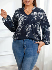  Floral Print Lantern Sleeve Tunic Top