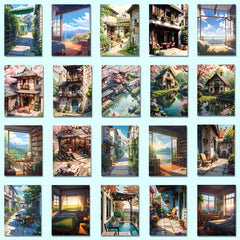 54pcs Landscape Illustration Stickers Pack for Laptop Luggage Bottle