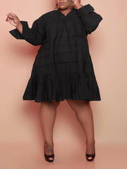 Women's Plus Size V-Neck Long Sleeve Tunic Dress