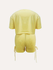  Solid Crew Neck Crop Top & Shorts Set