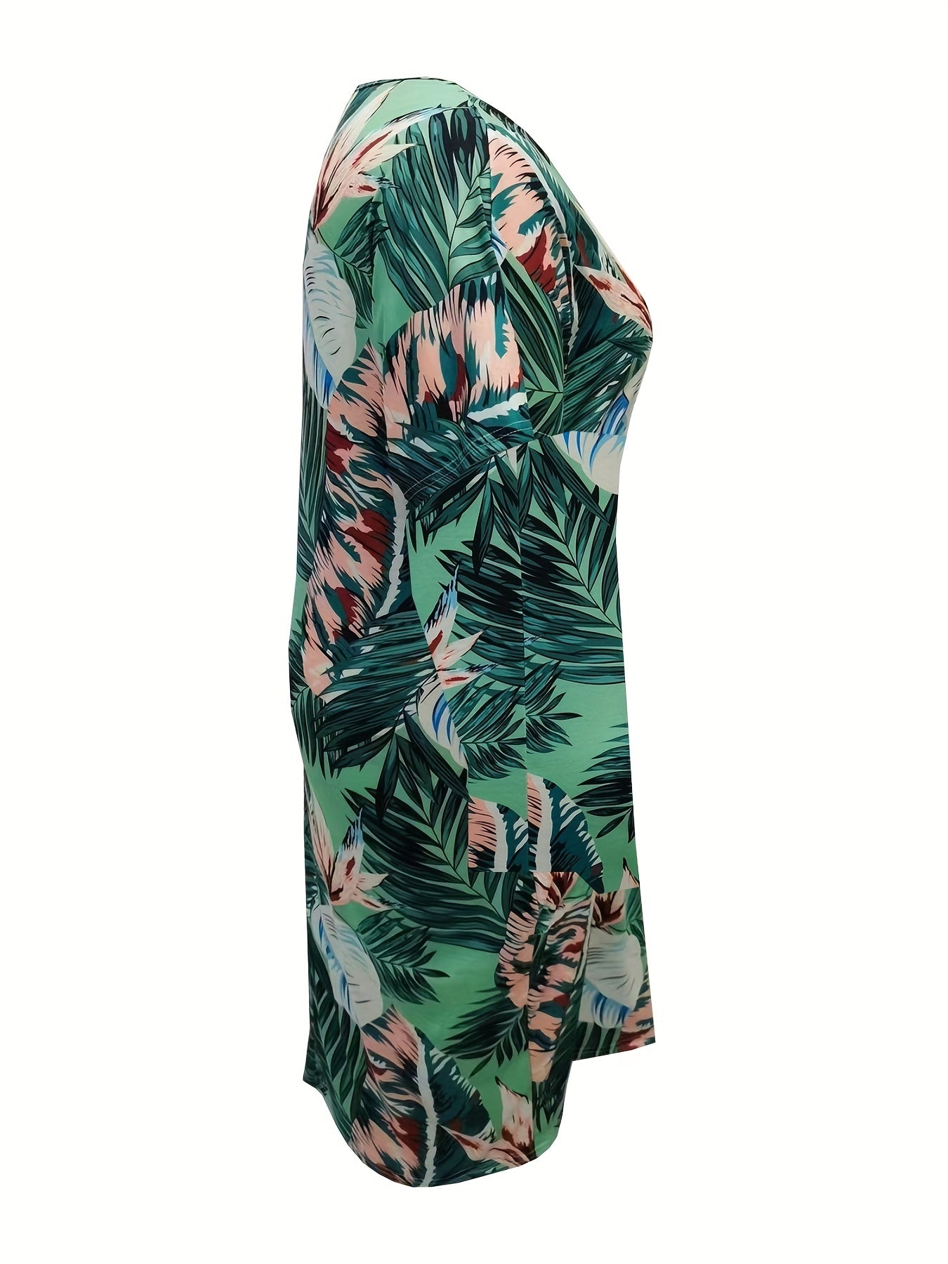 Women's Plus Tropical Print V Neck Dress With Pockets