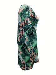Women's Plus Tropical Print V Neck Dress With Pockets