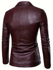 Men's Leather Lapel Zipper Up Jacket for Autumn Winter Wear