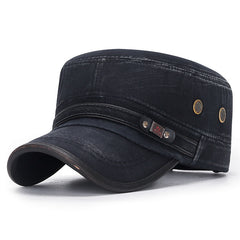 Slub Cotton Flat Cap Retro Leather Trim Baseball Cap