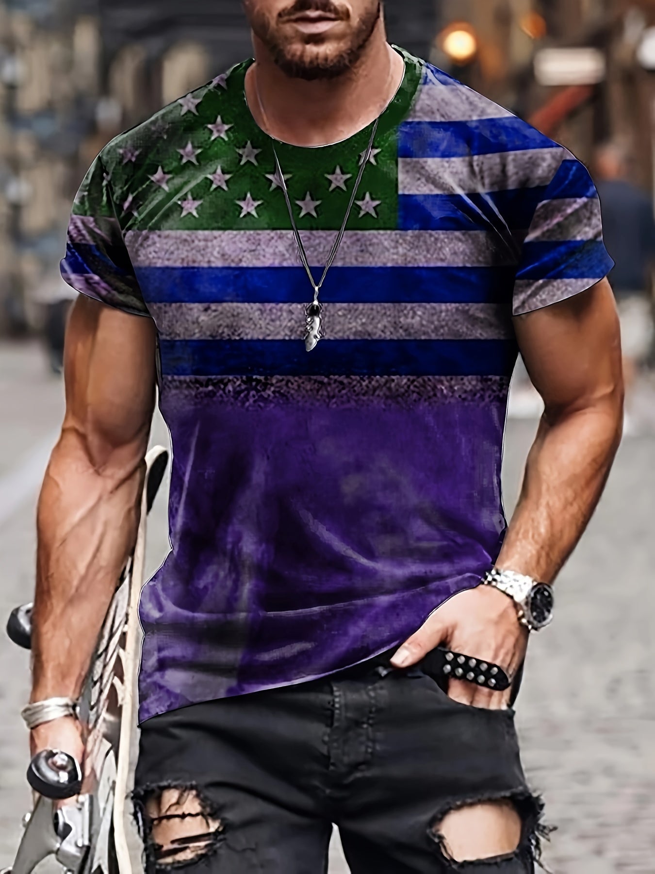 Casual Street Style Round Neck Tee Shirt for Summer
