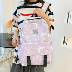 Butterfly Print Large Capacity Backpack Canvas Lightweight School Travel Bag