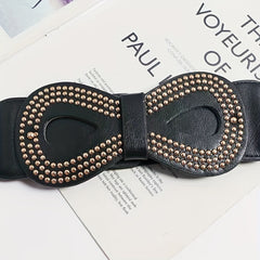 Vintage 8 Shaped Rivet Buckle Belt Elastic PU Leather Wide Belt