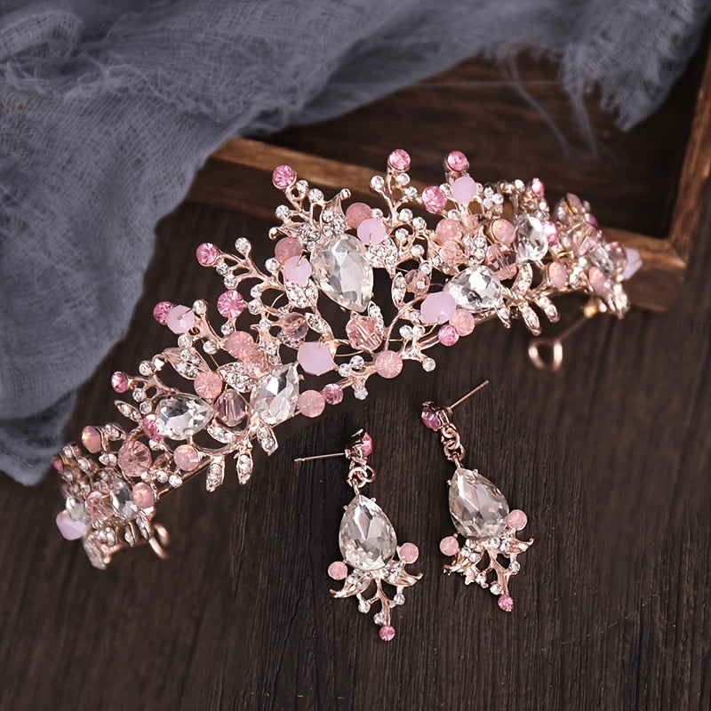 Golden Pearl Bridal Tiara Wedding Crown Floral Hairpiece