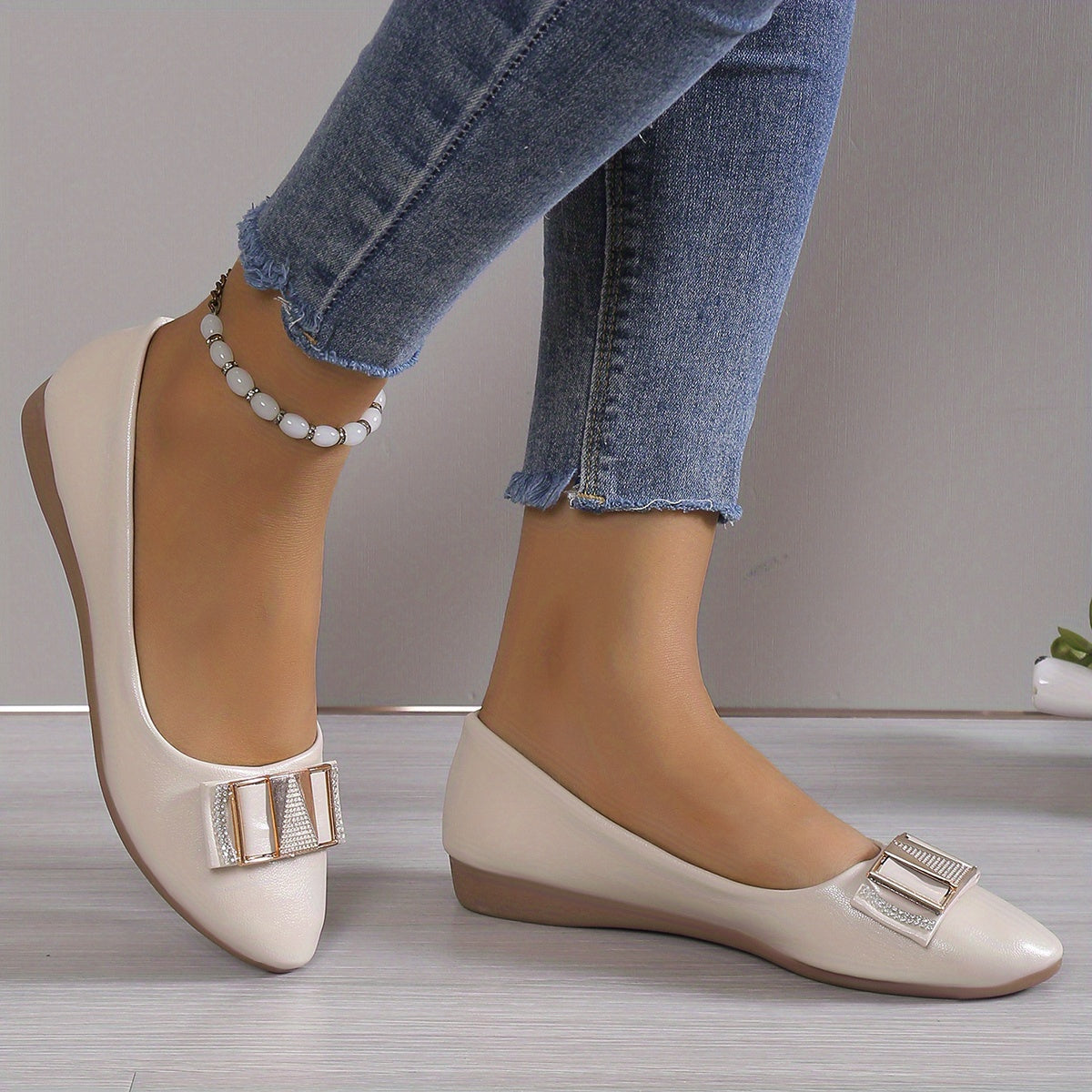 Rhinestone Decor Flat Loafers Slip On Soft Sole Shoes