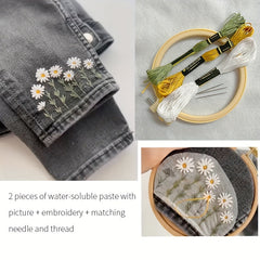 2pcs Daisy Clothes Embroidered Self-adhesive Stickers Needles