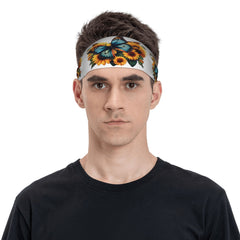 Sunflower & Butterfly Print Sports Headband - Stretchy & Breathable Polyester