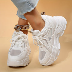 Solid Lace Up Mesh Sneakers Height Increased Dad Shoes Women's