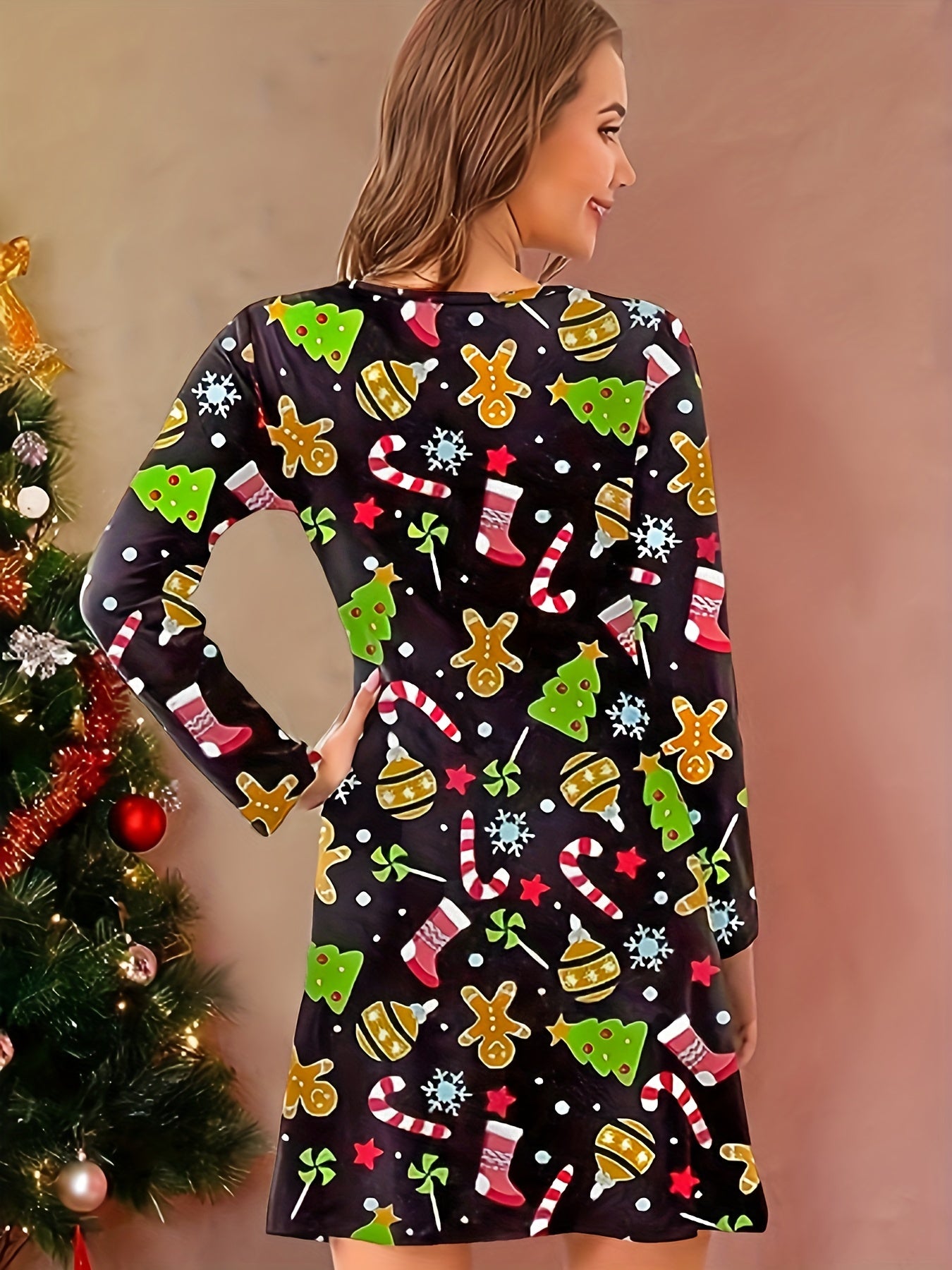 Christmas NightDress Long Sleeve Pajama Dress Sleepwear