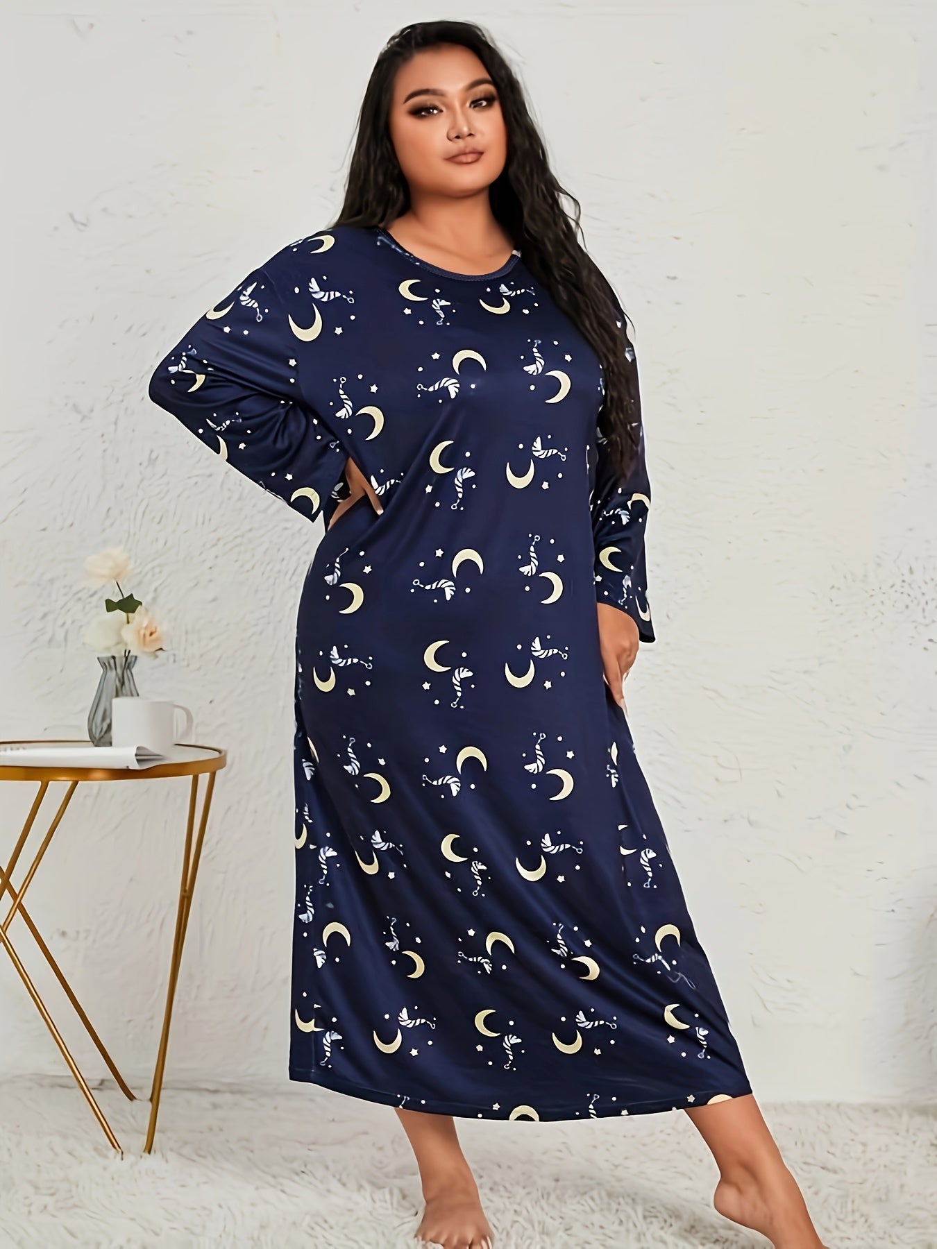  Moon & Star Print Long Sleeve Tee Sleep Dress