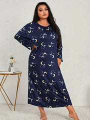  Moon & Star Print Long Sleeve Tee Sleep Dress