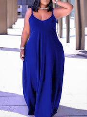  Casual Cami Dress Women's Plus Plain Round Neck Slight Stretch