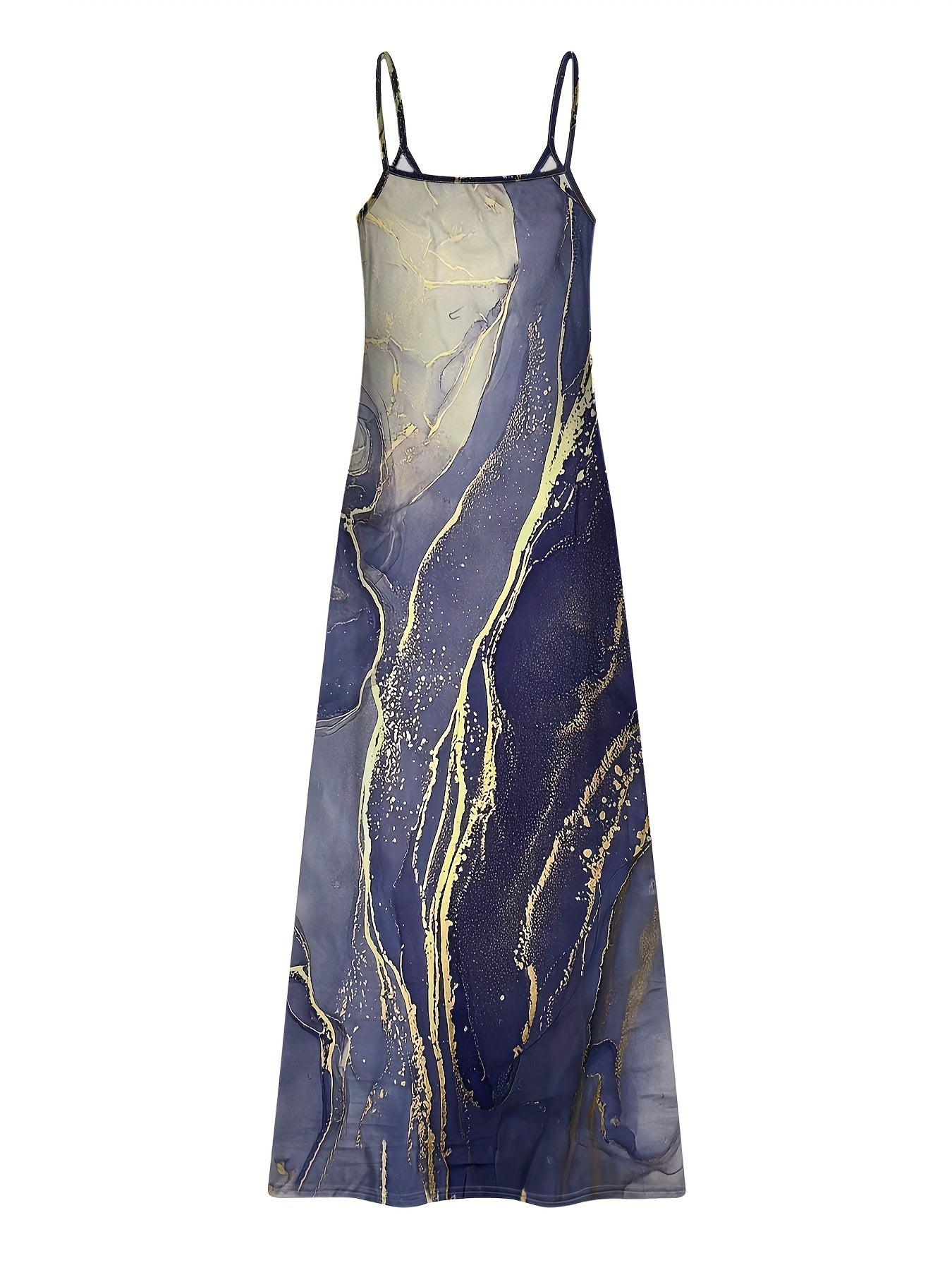 Marble Print Maxi Dress Spaghetti Strap Sleeveless Casual Dress