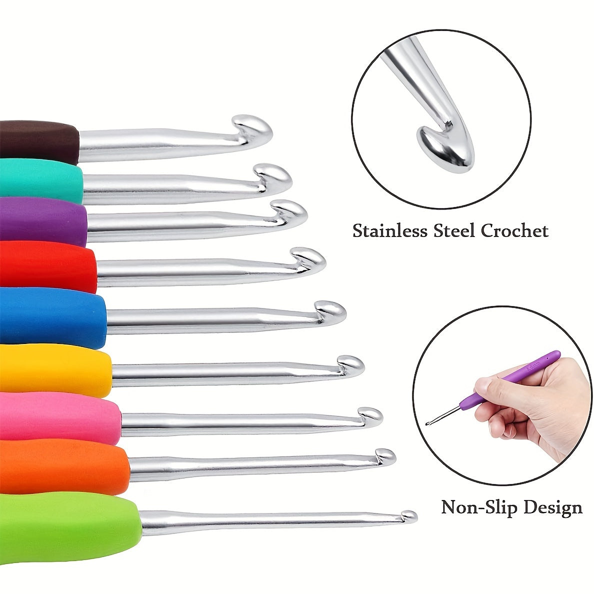 Embroidery Thread Crochet Hooks Set 2mm-10mm Ergonomic Soft Grip Handle