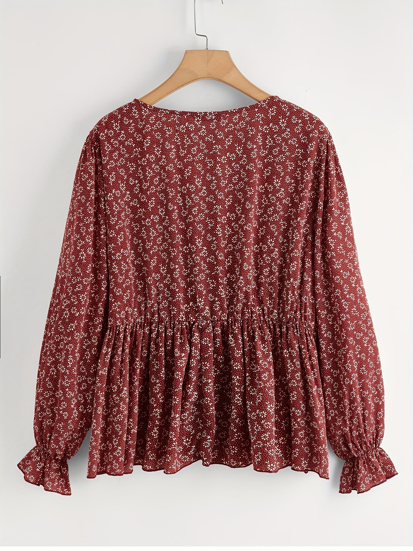  Boho Blouse Women's Floral Print Tie Front V Neck Peplum Top