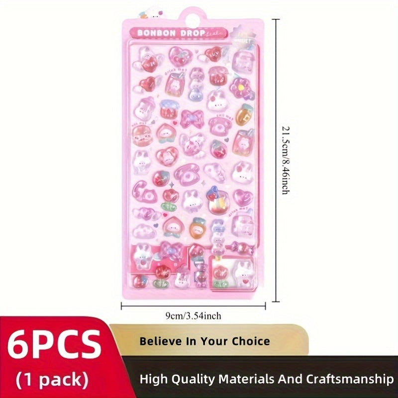6 Sheets 300 3D Embossed Stickers Colorful Animals DIY Notebook Scrapbook Decor