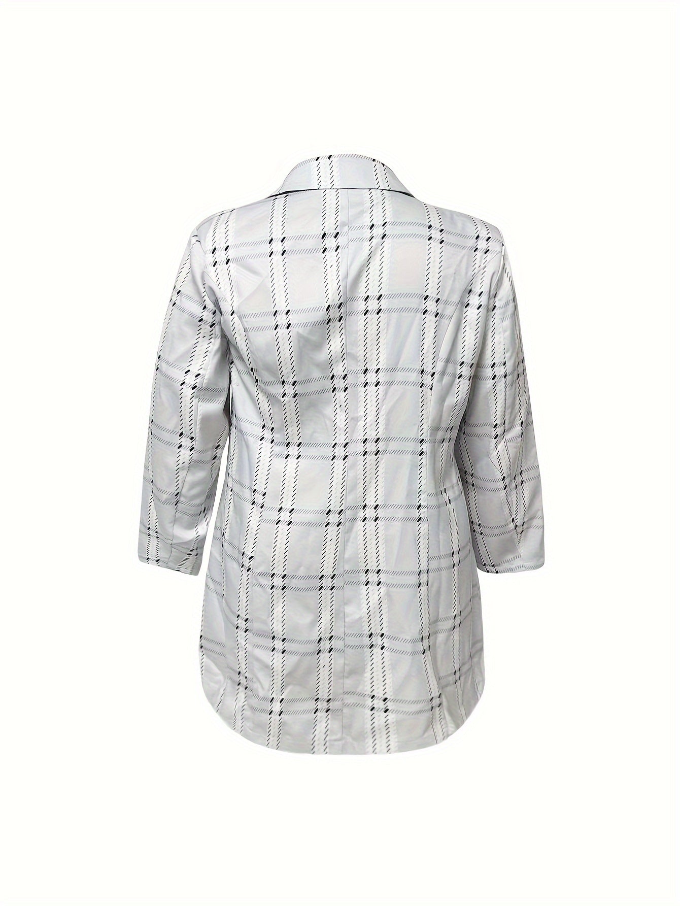  Plaid Print Long Sleeve Blazer