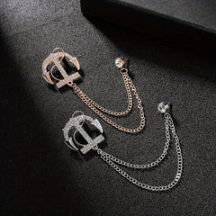 Men's Navy Artificial Diamond Anchor Brooch Coat Pin