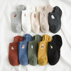 10 Pairs Women's Animal Embroidery Hidden Socks