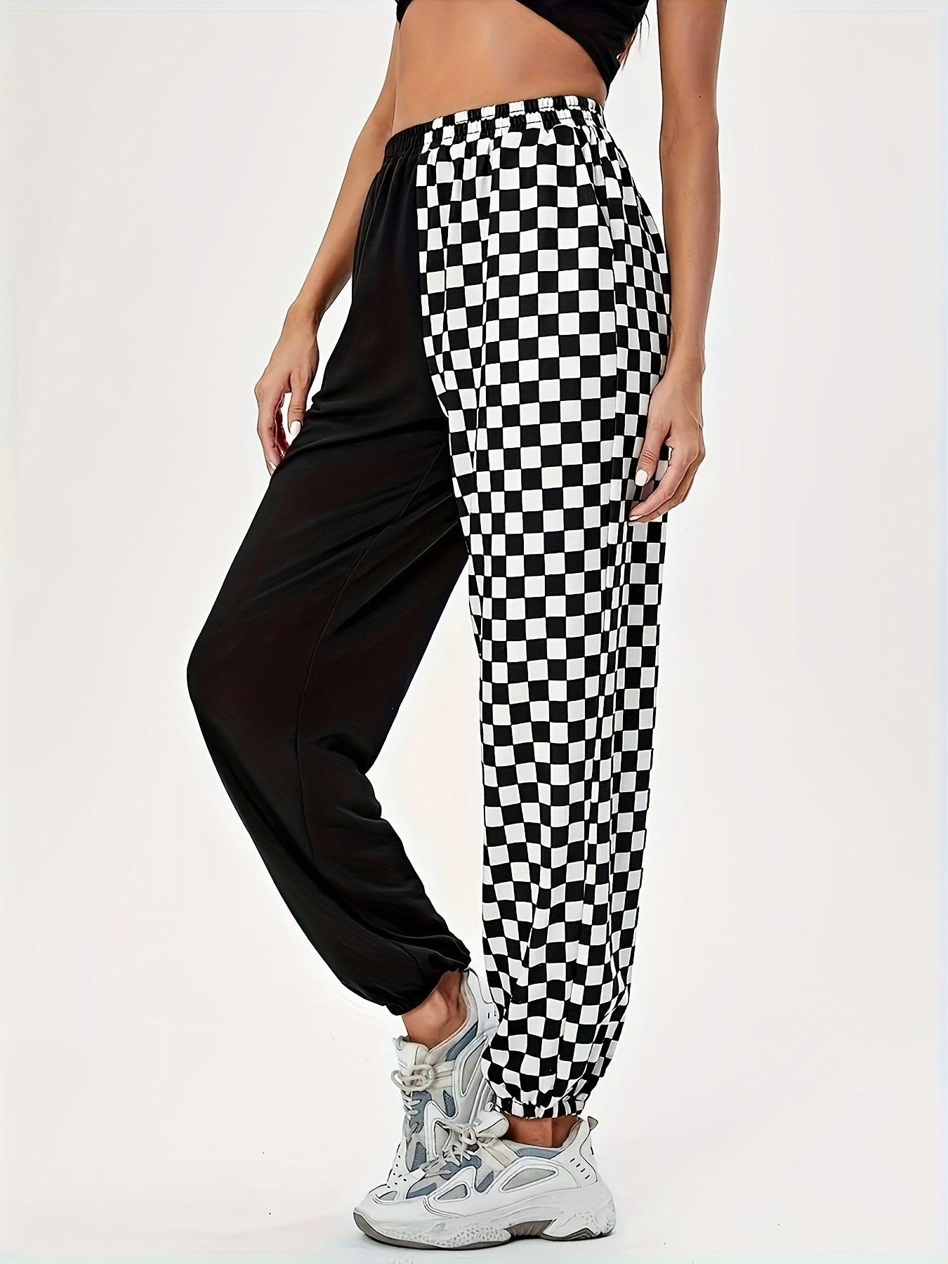  Colorblock Checker Print High Rise Joggers