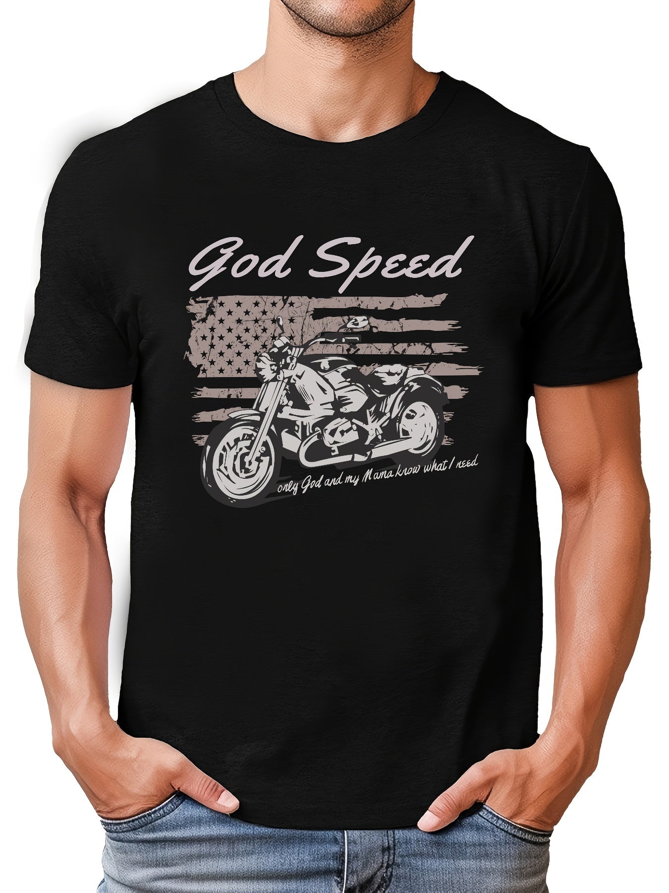 Motorcycle Pattern Cotton Tee Shirt Men's Casual Street Style