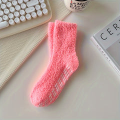 3 Pairs Solid Fuzzy Socks Warm Mid Tube Women's Stockings