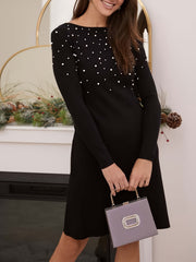  Casual Dress Long Sleeve Round Neck Mini Dress