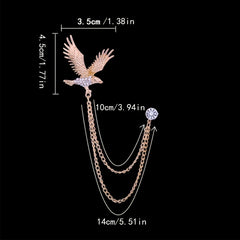 Vintage Eagle Brooch Men's Domineering Animal Pin Rhinestone Wings Chain Brooch