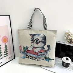 Canvas Shopping Tote Bag with Large Capacity Zipper Handbag