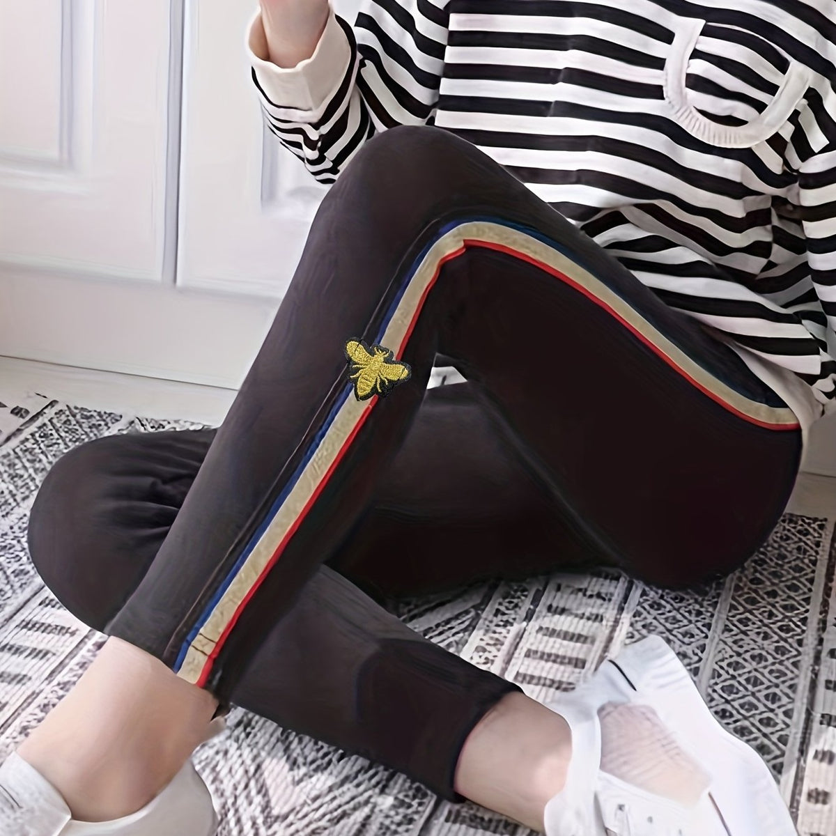 Girls' Embroidered Slim Fit Casual Pants