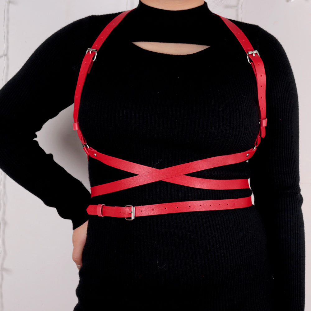 Women Pu Leather Harness Belt Clothes Corset Belt Adjustable