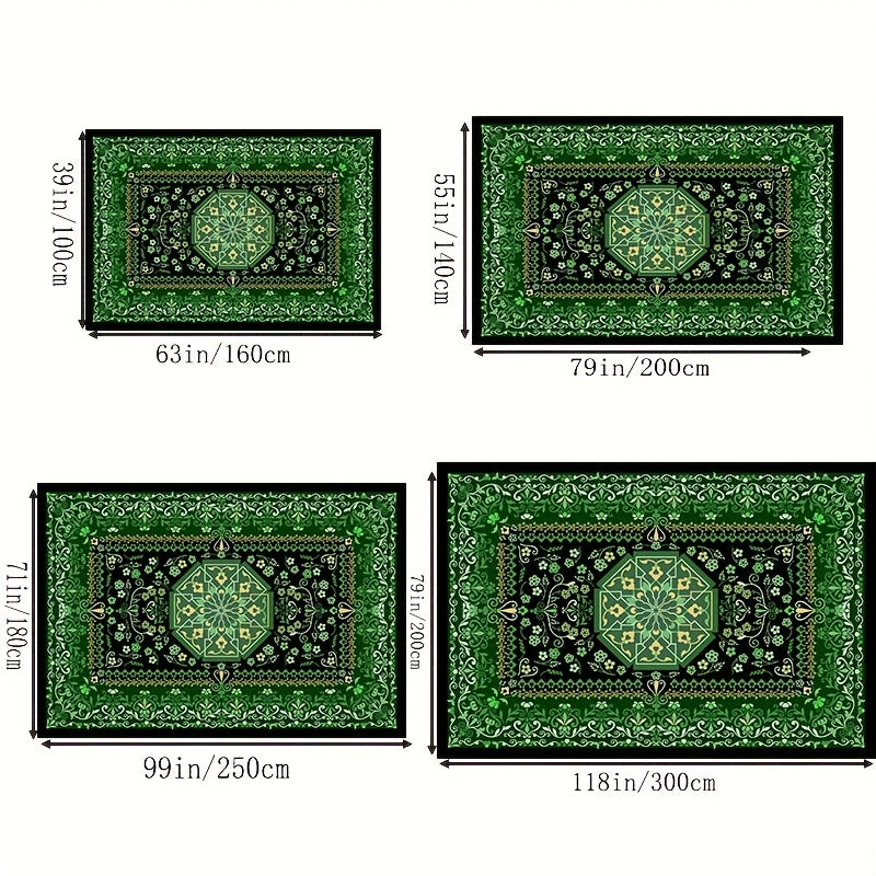 Green Boho Anti Fatigue Kitchen Rugs Absorbent Non Slip Cushioned